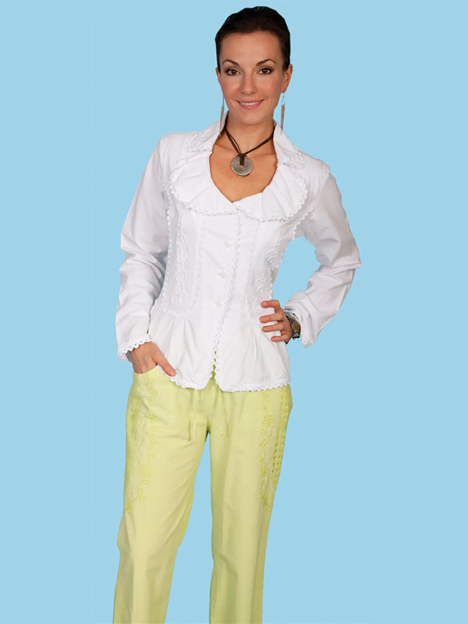 Vibrant Trendy Couple Look Work Ready Scully Womens Lime 100% Cotton Drawstring Capri Pants