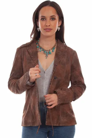 Scully Womens Marbled Soft Brown Leather Leather Jacket Everyday Essential Flexible Waistband Scully Womens Marbled Soft Brown Leather Leather Jacket