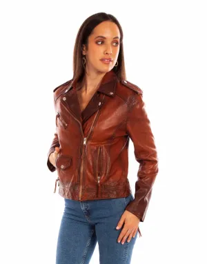 Scully Womens Motorcycle Zip Vintage Brown Leather Leather Jacket Sharp Silhouette Scully Womens Motorcycle Zip Vintage Brown Leather Leather Jacket Brunch Outfit Classic Wear Luxury Smart Style