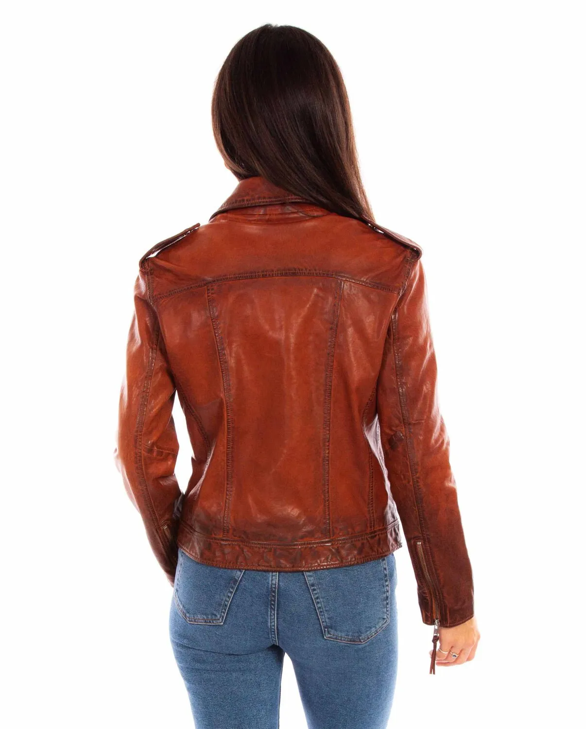 Smart Look Scully Womens Motorcycle Zip Vintage Brown Leather Leather Jacket