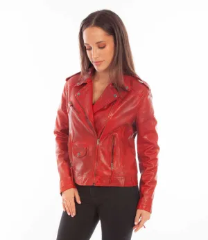 Scully Womens Motorcycle Zip Vintage Red Leather Leather Jacket Vibrant Vibe Comfy Choice Clean Detail Scully Womens Motorcycle Zip Vintage Red Leather Leather Jacket