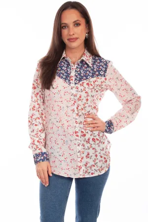 Scully Womens Multi-Fabric Floral Vintage 100% Polyester L/S Shirt Trendy Fashion Soft Material Scully Womens Multi-Fabric Floral Vintage 100% Polyester L/S Shirt
