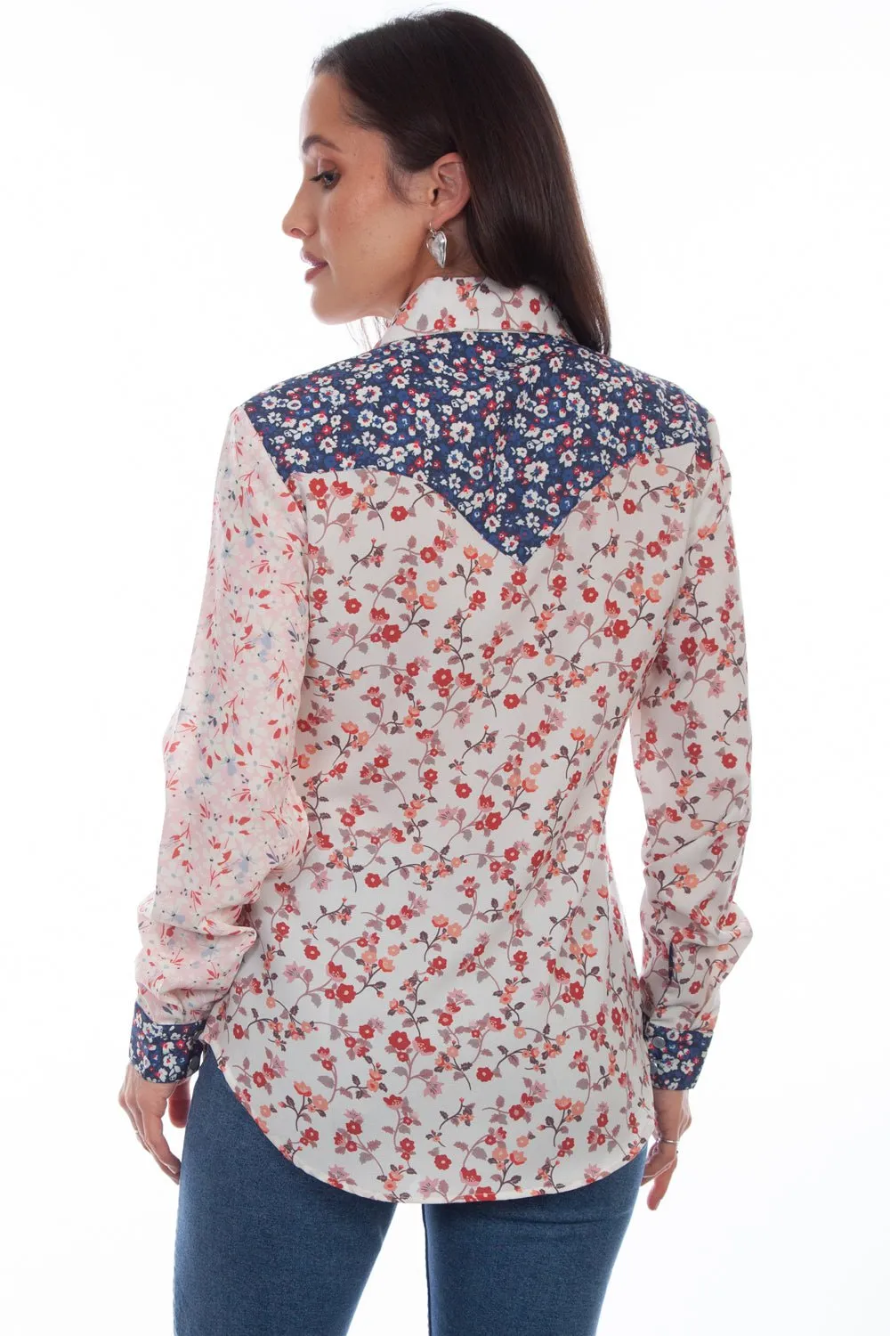 Scully Womens Multi-Fabric Floral Vintage 100% Polyester L/S Shirt Reinforced Side Vents