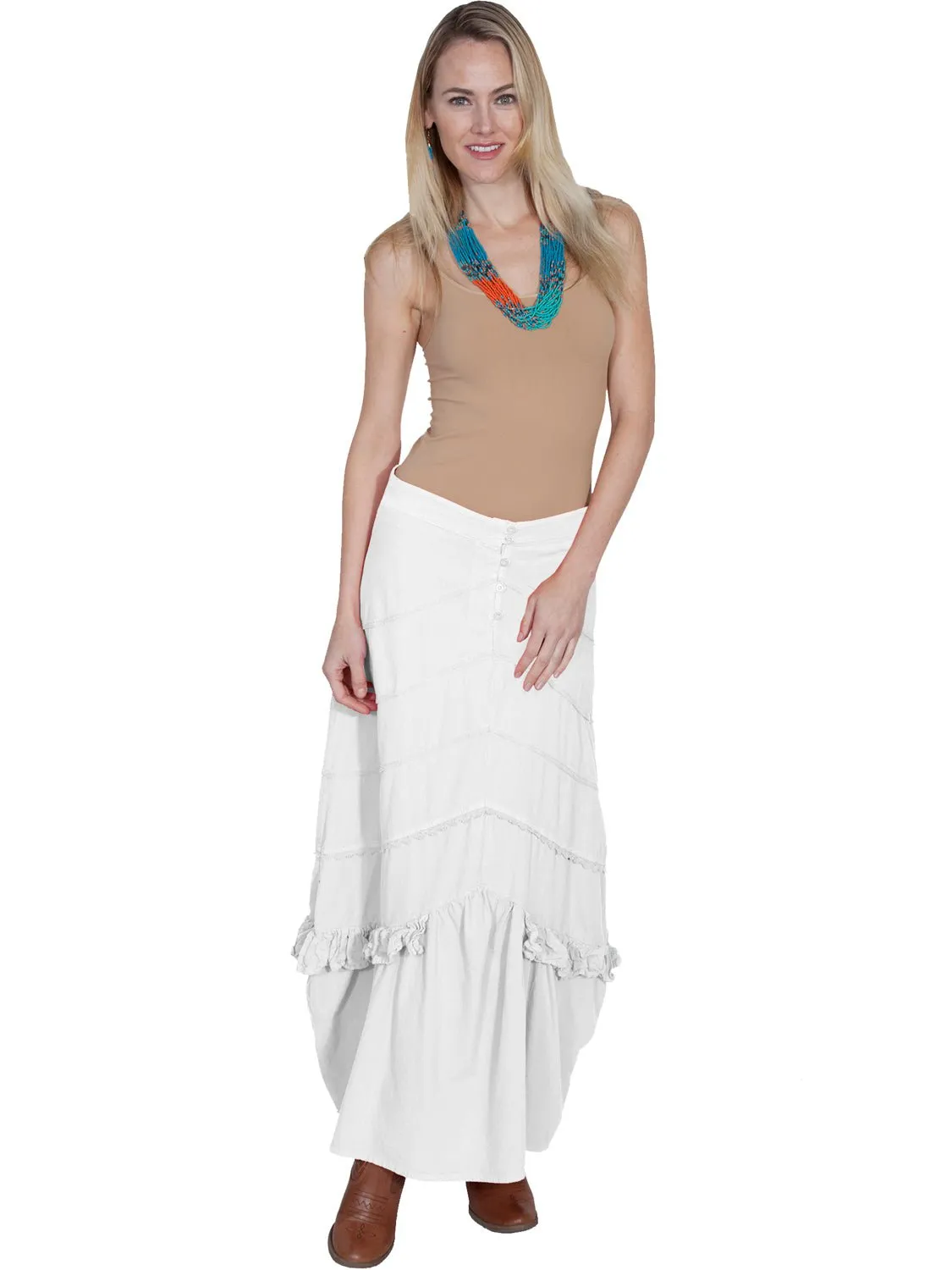 Scully Womens Multi-Panel White 100% Cotton Skirt Rainy Day Brunch Outfit