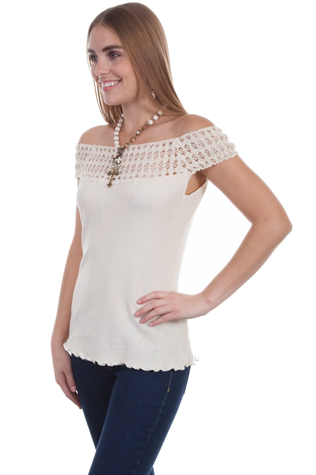 Timeless Appeal Scully Womens Natural 100% Cotton Crochet S/S Tunic