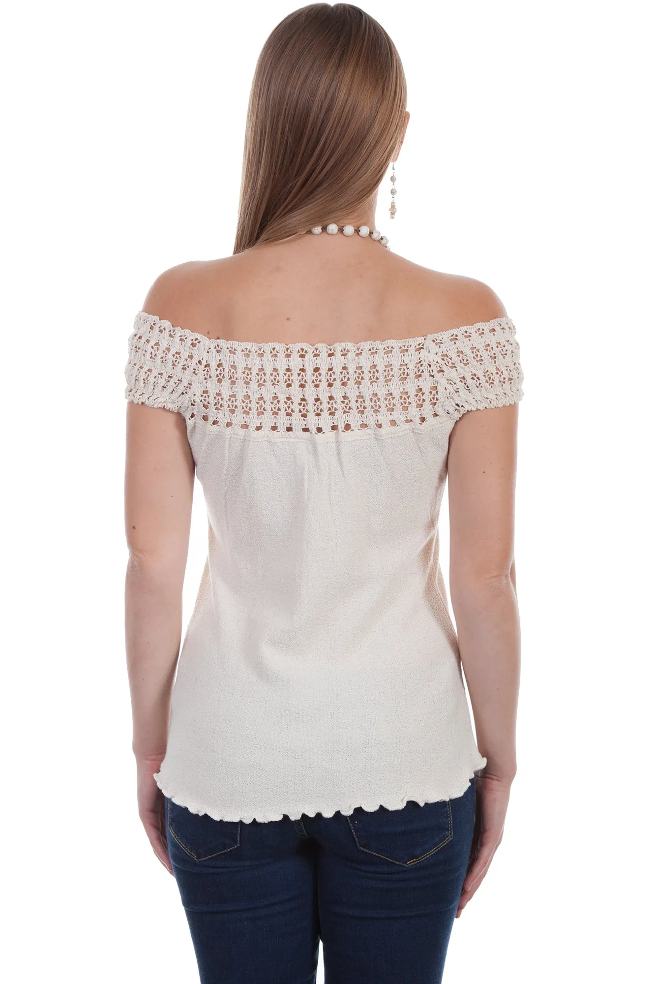 Scully Womens Natural 100% Cotton Crochet S/S Tunic Long Sleeve