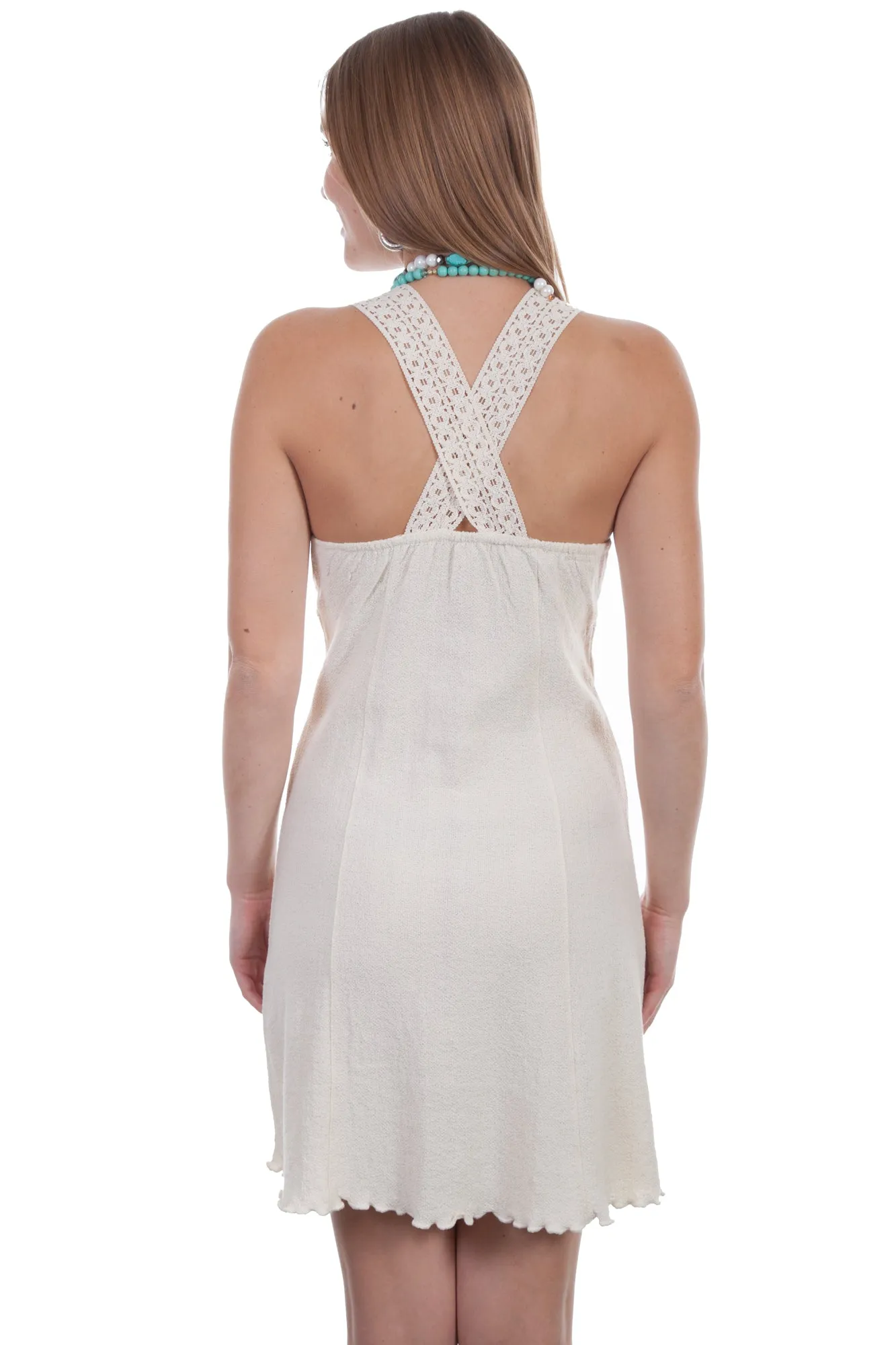 Fashion Fit Design Scully Womens Natural 100% Cotton Crochet Strap S/L Dress