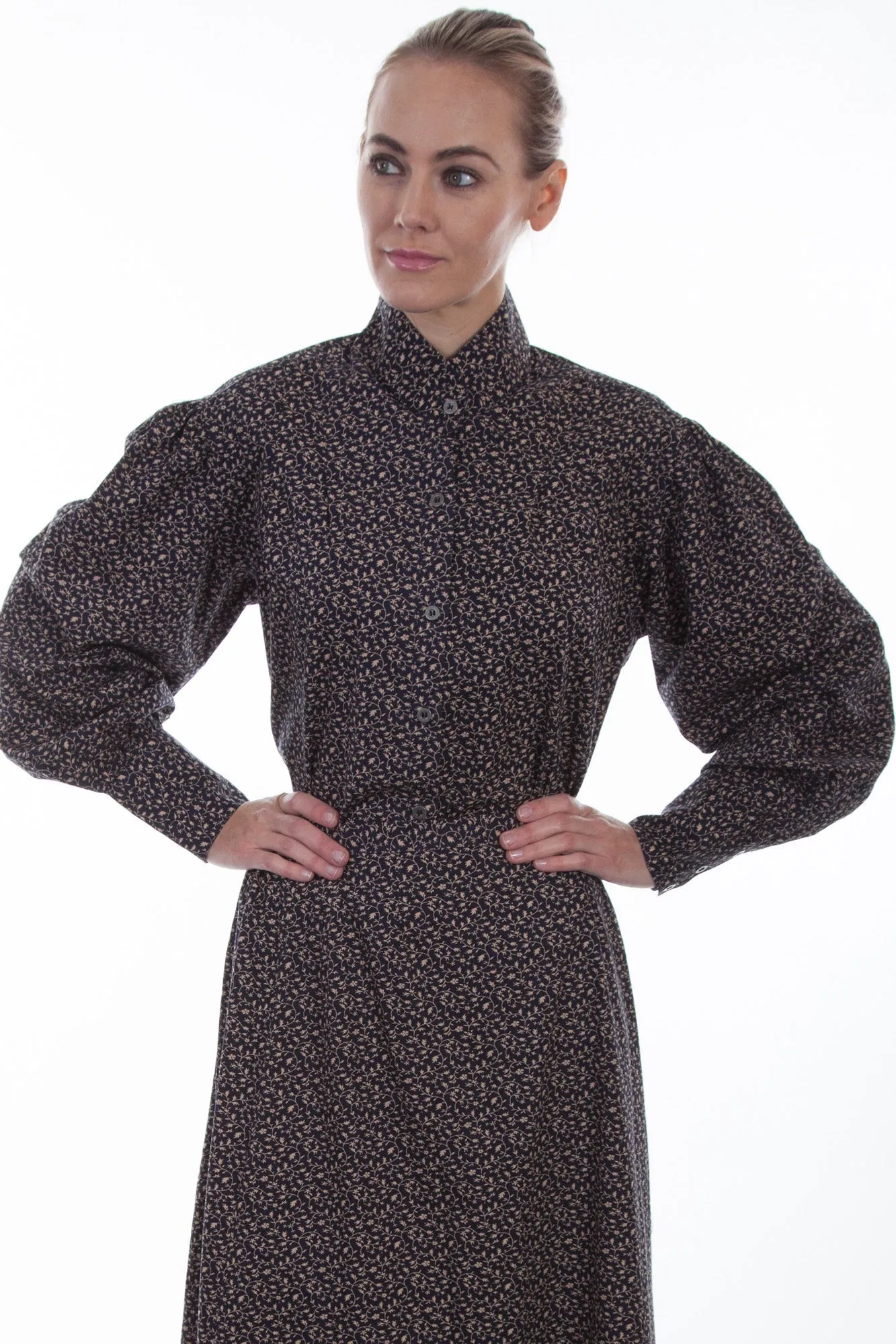 Urban Fit Comfy Choice Scully Womens Navy 100% Cotton Floral Ranch L/S Blouse