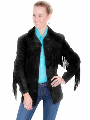 Scully Womens Notched Lapel Fringe Black Leather Leather Jacket Sustainable Manufacturing Weekend Ready Scully Womens Notched Lapel Fringe Black Leather Leather Jacket