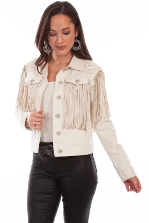 Scully Womens Off White Cotton Blend Fringe Paisley Denim Jacket Classic Routine Scully Womens Off White Cotton Blend Fringe Paisley Denim Jacket Style Friendly Any Occasion