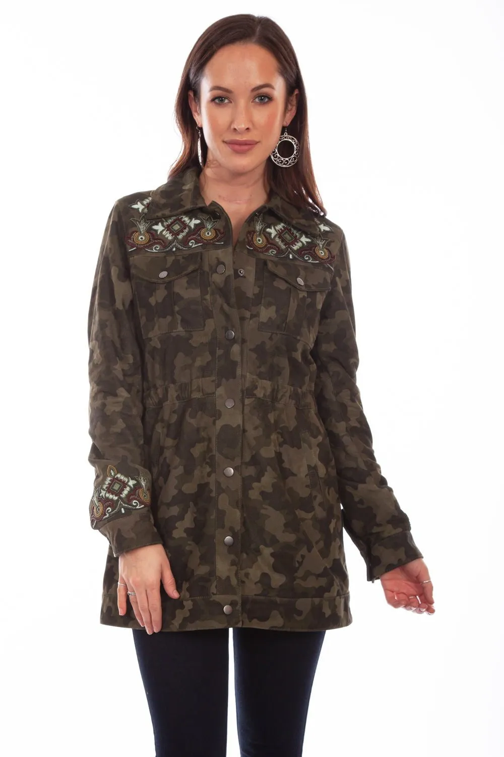 Scully Womens Olive Leather Camouflage Jacket Bootcut style Perfect Waist