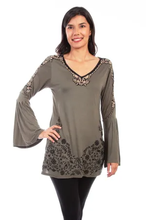 Scully Womens Olive Viscose Floral Tunic L/S Blouse Sporty Style Scully Womens Olive Viscose Floral Tunic L/S Blouse Relaxed Basics