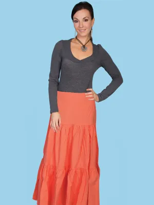 Scully Womens Orange 100% Cotton 3 Tier Skirt All Day Fit Scully Womens Orange 100% Cotton 3 Tier Skirt Clean Finish Style Appropriate