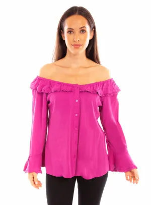 Scully Womens Pink Rayon Drapey Ruffle L/S Blouse Comfy Comfort Scully Womens Pink Rayon Drapey Ruffle L/S Blouse Contemporary Fit
