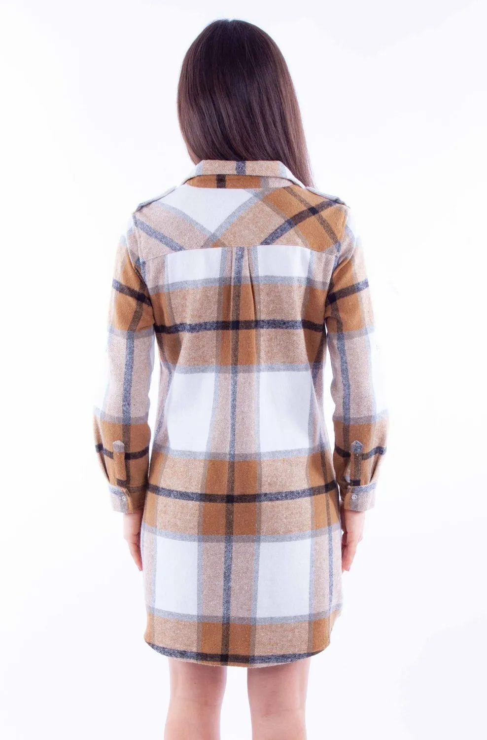 Scully Womens Plaid Flannel Camel Cotton Blend L/S Dress Holiday Vibes High Quality