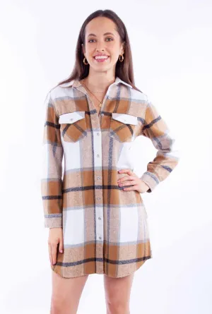 Scully Womens Plaid Flannel Camel Cotton Blend L/S Dress All-Day Wear elastic waistband Scully Womens Plaid Flannel Camel Cotton Blend L/S Dress