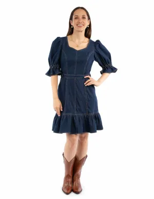 Scully Womens Puff Sleeve Zip Back Denim Cotton Blend S/S Dress Flexible Look Low Maintenance Fabric Scully Womens Puff Sleeve Zip Back Denim Cotton Blend S/S Dress