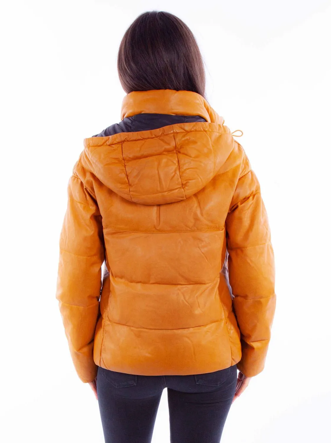 Solid Choice Scully Womens Puffy Zip Front Honey Leather Leather Jacket