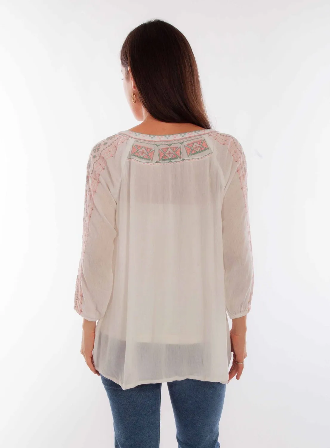 Scully Womens Pullover Scoop Neck Ivory 100% Cotton 3/4 Sleeve S/S Tunic Plus size option