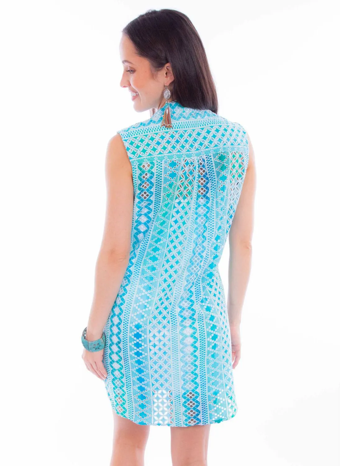 Sunny Vibes Rainy Day Shopping Day Scully Womens Radiant Eyelet Turquoise 100% Cotton S/L Dress