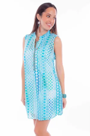 Scully Womens Radiant Eyelet Turquoise 100% Cotton S/L Dress Fashion Essentials Tailored Comfort Stretch Enhanced Mobility Scully Womens Radiant Eyelet Turquoise 100% Cotton S/L Dress