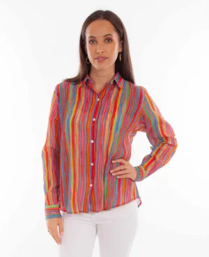 Scully Womens Rainbow Stripe Multi-Color Rayon L/S Blouse Work Ready hypoallergenic material Scully Womens Rainbow Stripe Multi-Color Rayon L/S Blouse