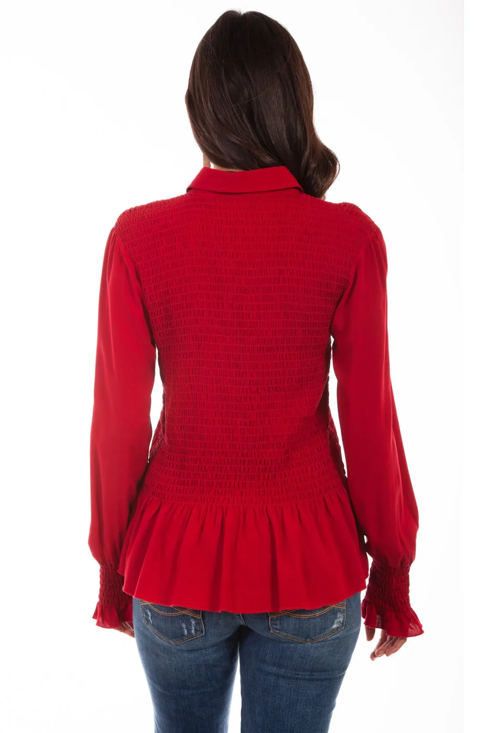 Scully Womens Red 100% Cotton Peplum L/S Tunic Contemporary Cut Fray Resistant Hem
