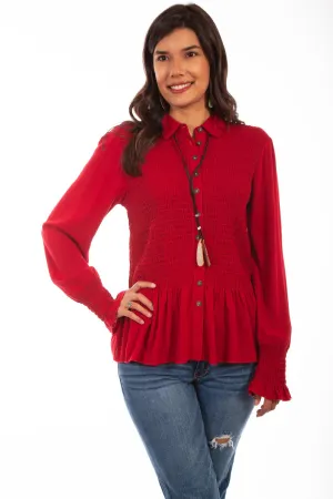 Scully Womens Red 100% Cotton Peplum L/S Tunic Soft Cut Scully Womens Red 100% Cotton Peplum L/S Tunic Minimalist Night Out Smooth