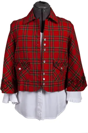 Scully Womens Red 100% Wool Tartan Plaid Jacket Slim Touch Unisex Wear Elegant Vintage Lover Scully Womens Red 100% Wool Tartan Plaid Jacket