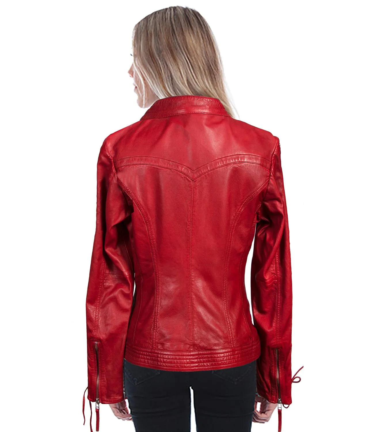 Scully Womens Red Lamb Leather Laced Sleeve Jacket Formal City Walk Party Look