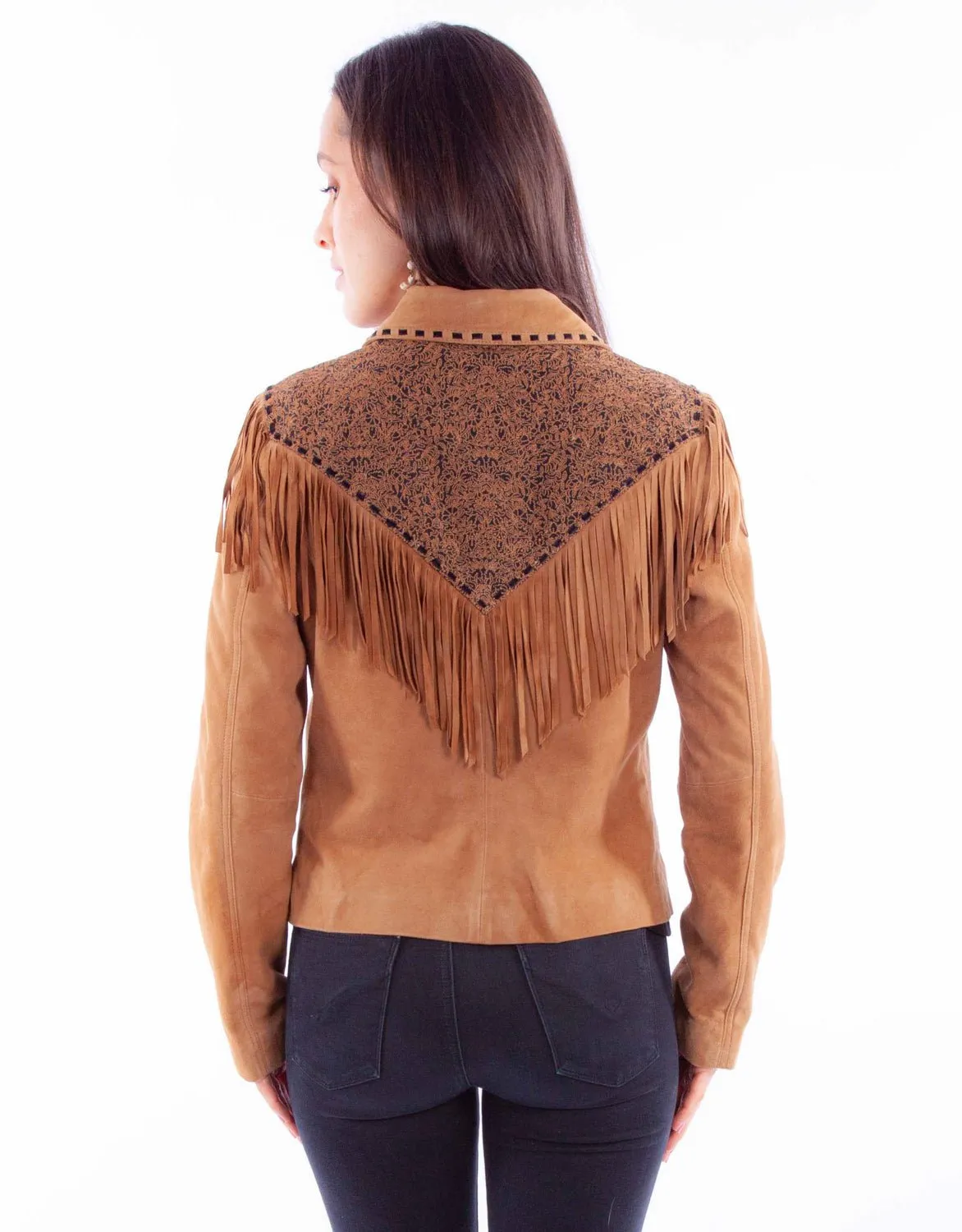 Chic Design Style Secure Closure System Scully Womens Rodeo Fringe Tan Leather Leather Jacket
