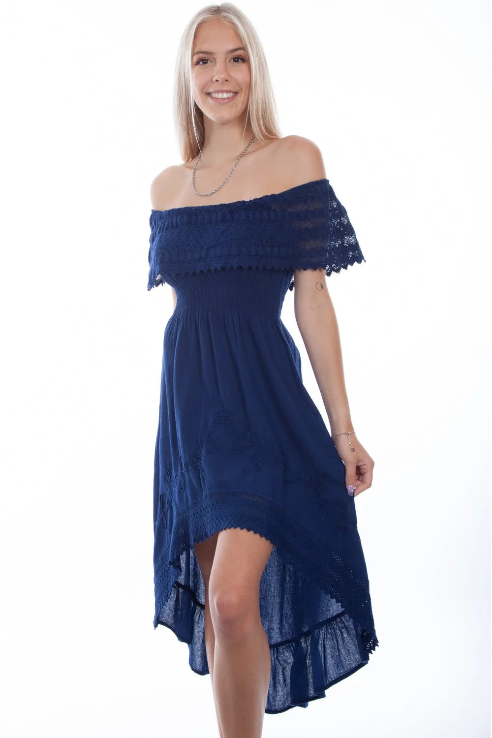 Scully Womens Royal 100% Cotton Oversize Lace S/S Dress Garment Dyed Texture