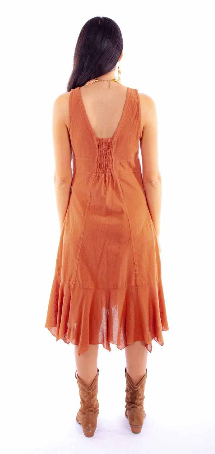 Fast Match Sustainable Denim Production Scully Womens Ruffle Bottom Ginger 100% Cotton S/L Dress