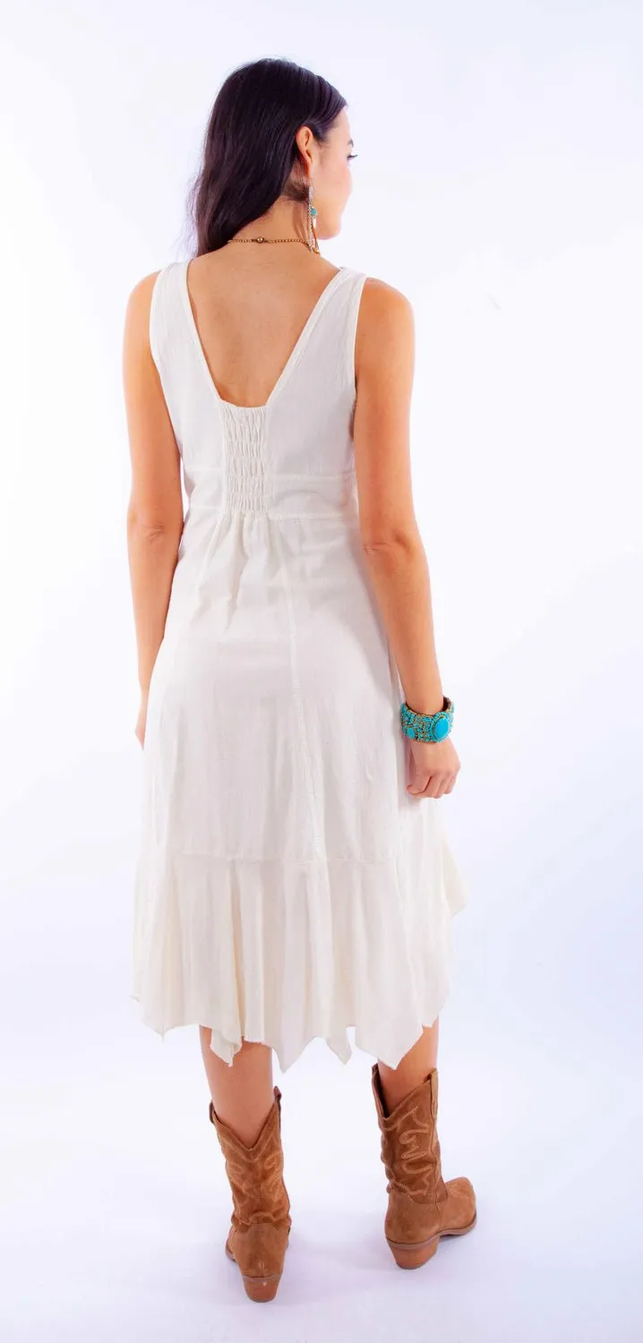 Scully Womens Ruffle Bottom Vanilla 100% Cotton S/L Dress Great Base