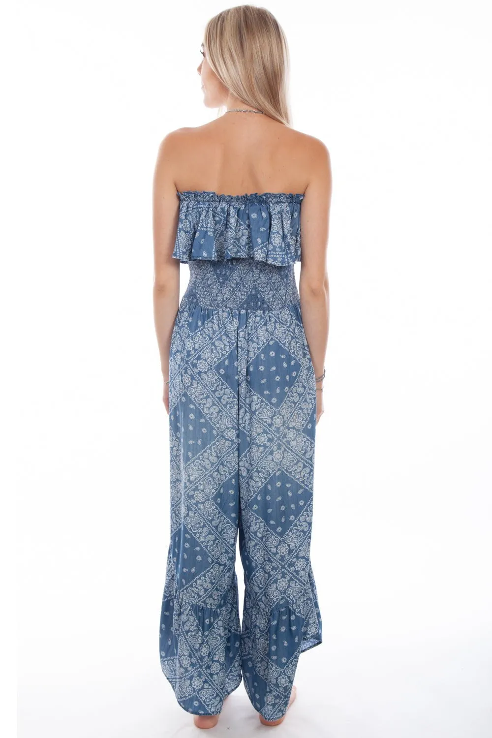 Scully Womens Ruffle Trim Light Blue 100% Lyocell Romper Comfy Fit City Walk Comfy Weekend Getaway