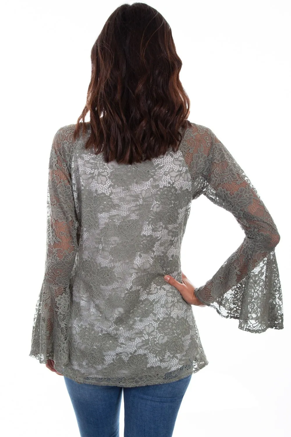 Scully Womens Sage Nylon Floral Lace L/S Tunic Earthy Music Event Multipurpose Utility Pockets