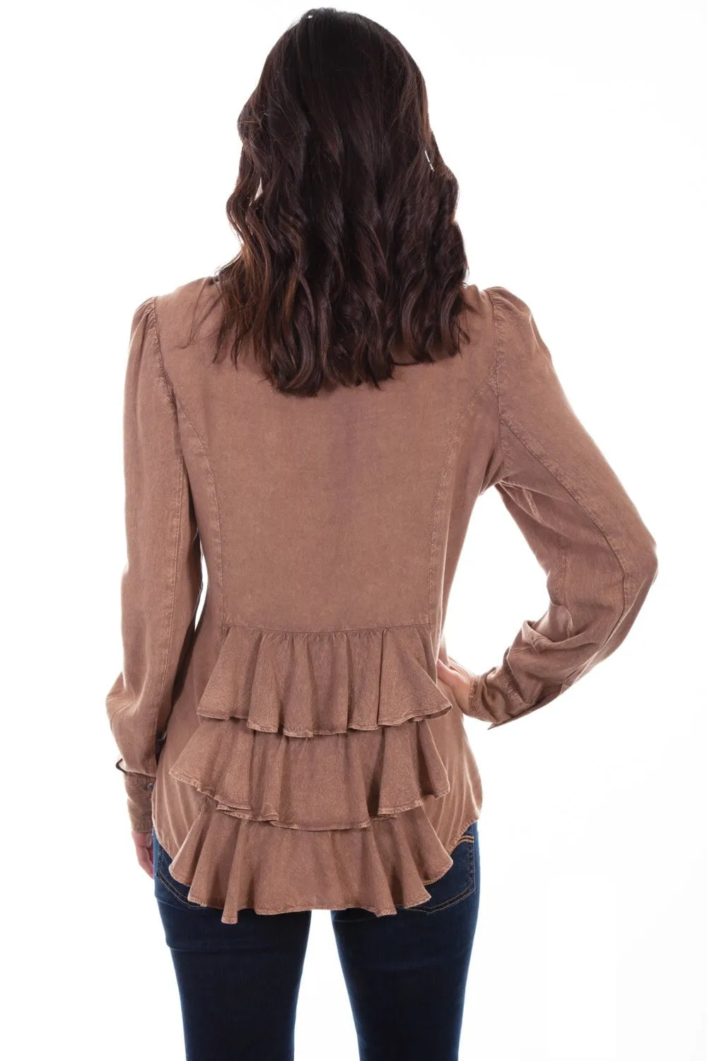 Flexible Fabric Scully Womens Sand Rayon Bustle Back L/S Blouse