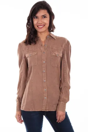 Scully Womens Sand Rayon Bustle Back L/S Blouse Edgy Look Relaxed Style Smart Casual Minimalist Style Scully Womens Sand Rayon Bustle Back L/S Blouse