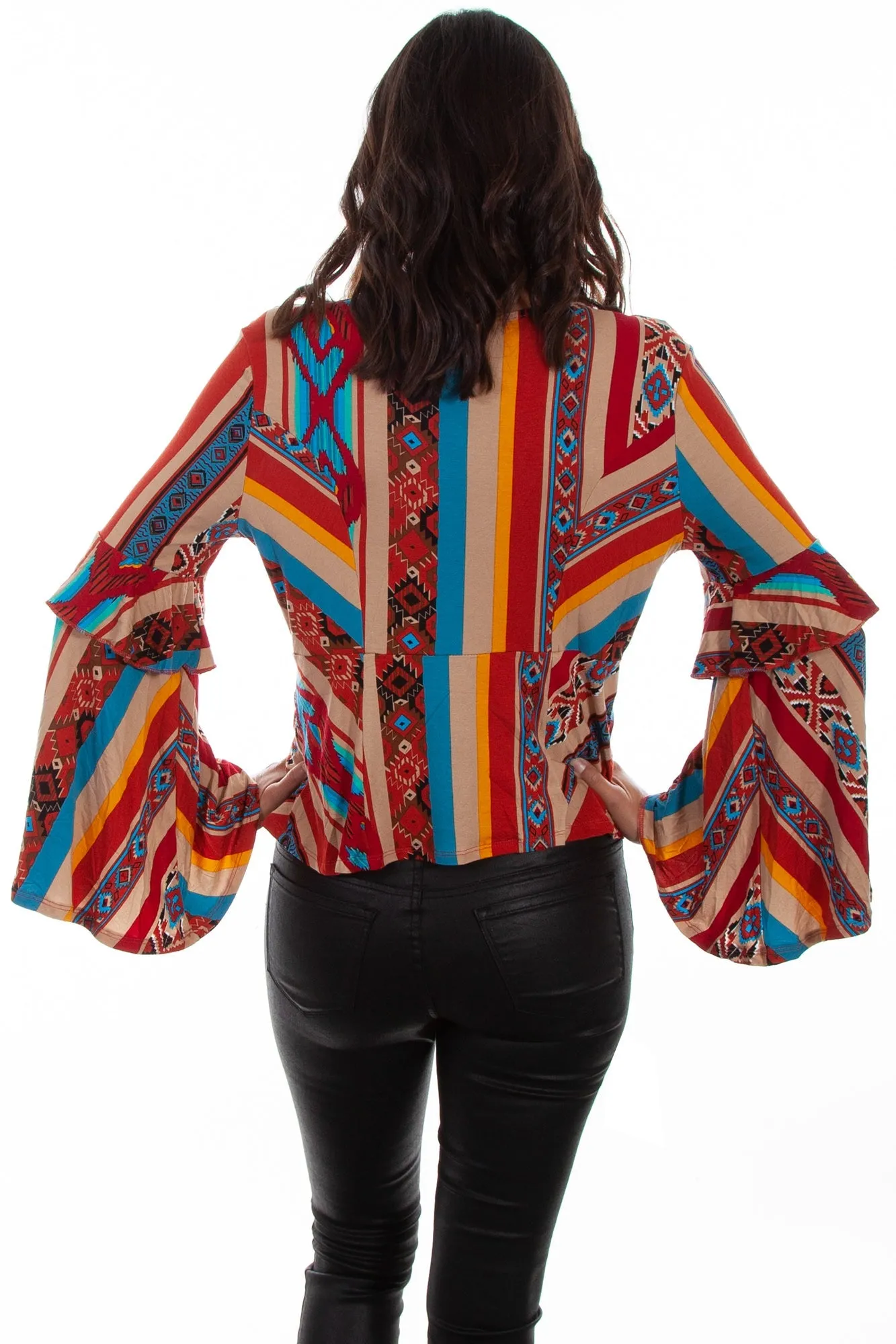 Scully Womens Serape Rayon Ruffle L/S Blouse Urban Uniform Minimalist Weekend Getaway Casual