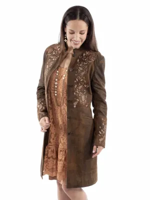 Scully Womens Sleek Knee High Brown Leather Leather Jacket Essential Piece Evening Stroll Athlete Fit Scully Womens Sleek Knee High Brown Leather Leather Jacket