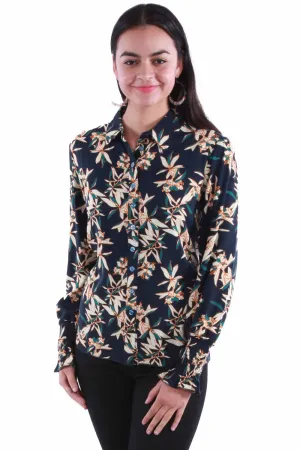 Scully Womens Smocked Floral Peplum Navy 100% Rayon L/S Blouse Classic Cuts Scully Womens Smocked Floral Peplum Navy 100% Rayon L/S Blouse Fashion Comfort Breathable Design