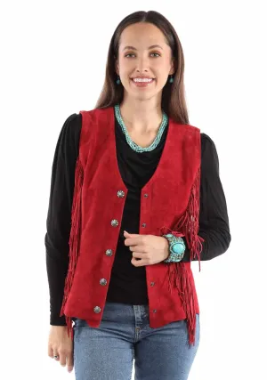 Scully Womens Snap Front Fringe Red Suede Leather Leather Vest Water resistant coating Modern Minimalist Fashion Lover Scully Womens Snap Front Fringe Red Suede Leather Leather Vest