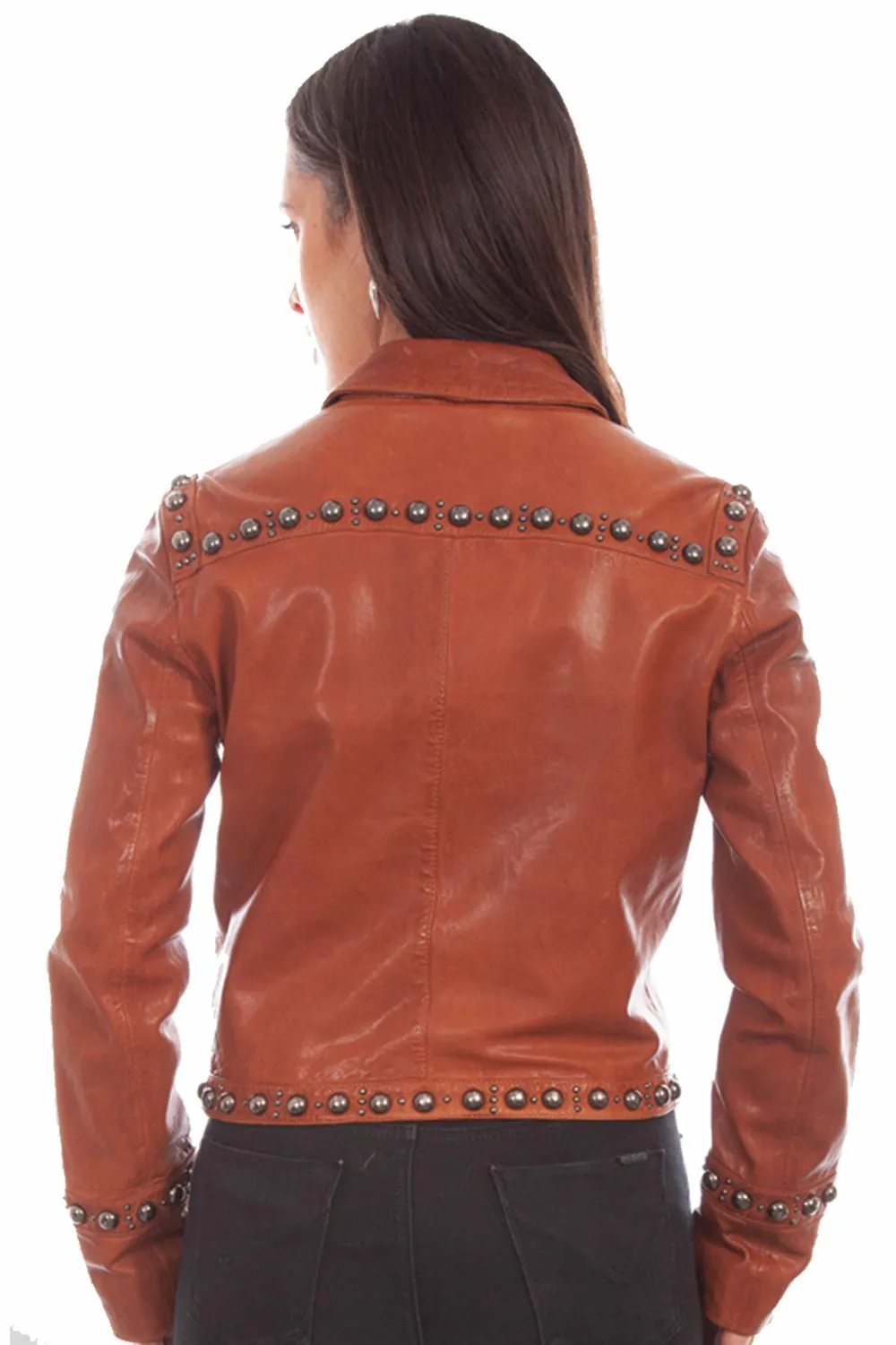 Casual Element Relaxed Comfort Scully Womens Snap Front Studded Brown Leather Leather Jacket