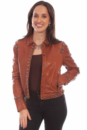 Scully Womens Snap Front Studded Brown Leather Leather Jacket Pocket Reinforcement Anti Pilling Technology Affordable Outdoor Adventure Artist Vibe Scully Womens Snap Front Studded Brown Leather Leather Jacket