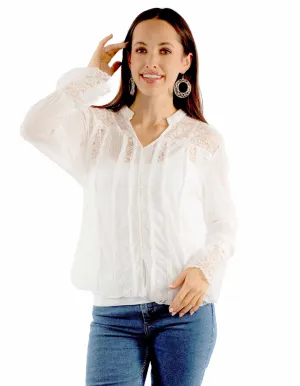 Scully Womens Soft Knit Lace White Rayon Blend L/S Blouse S Casual Layer Comfort First Fit Scully Womens Soft Knit Lace White Rayon Blend L/S Blouse S