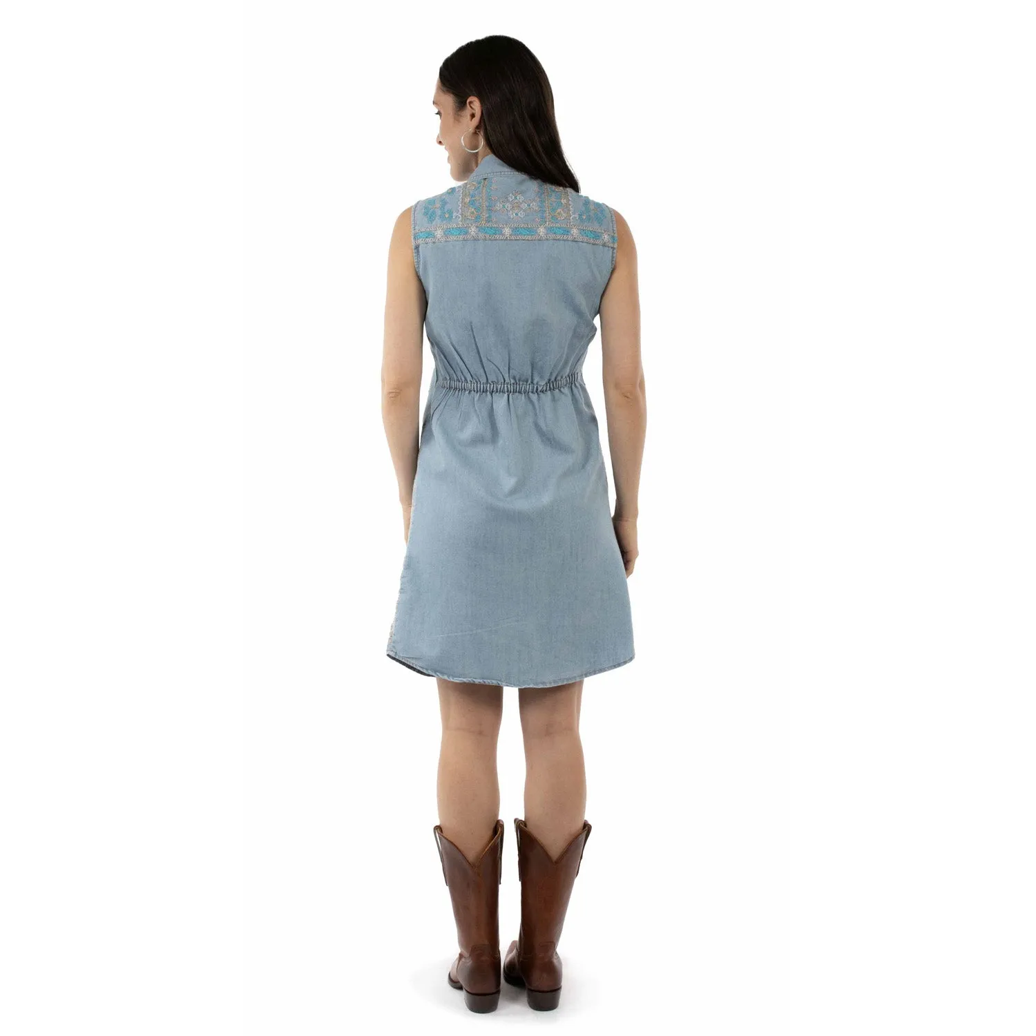 Scully Womens Soft Southwestern Blue Cotton Blend S/L Dress Lightweight Morning Stroll Summer Vibes