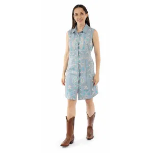 Scully Womens Soft Southwestern Blue Cotton Blend S/L Dress Relaxed Waistband Scully Womens Soft Southwestern Blue Cotton Blend S/L Dress Smooth Creative Look Adult Fashion