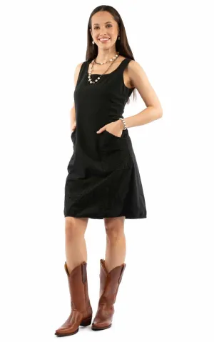 Scully Womens Soutach Two Pockets Black 100% Cotton S/L Dress Recycled Denim Everyday Use Fit Routine Scully Womens Soutach Two Pockets Black 100% Cotton S/L Dress