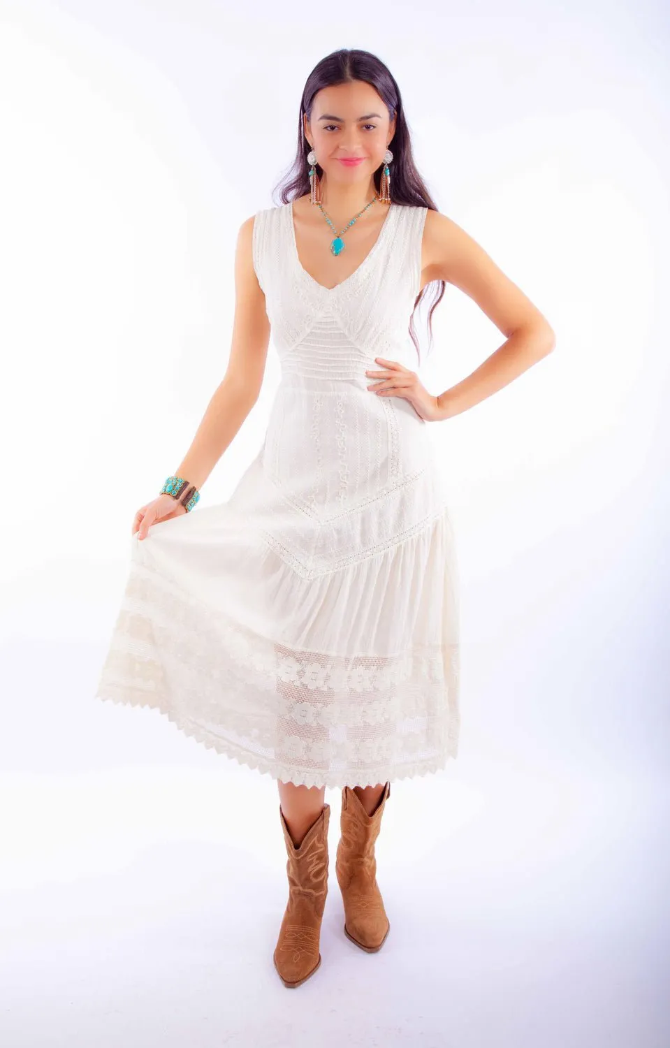 Plain style Neutral Lightweight Scully Womens Soutache Cantina Vanilla 100% Cotton S/L Dress S