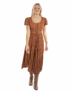 Scully Womens Soutache Rose Print Rust 100% Rayon Cap Sleeve Dress L Moisture Wicking Fabric Eco Friendly Date Night Flawless Look Scully Womens Soutache Rose Print Rust 100% Rayon Cap Sleeve Dress L